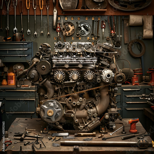 Precision Engine Overhaul in Workshop Featuring Expert Mechanics