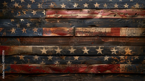 American flag and wooden boards.  photo