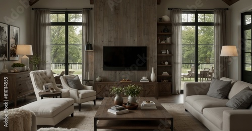 Detailed Contemporary farmhouse interior design for living room