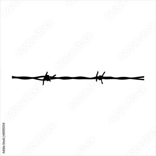 Barbed wire fence silhouette isolated on white background. Barbed wire icon vector illustration.