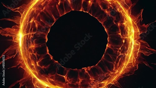 A giant fireball opening mouth, fire in the dark background, black hole opening up generative AI photo