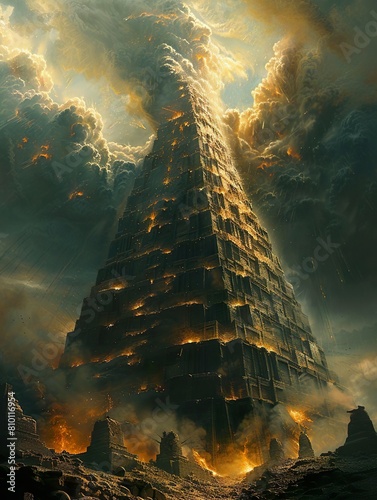Torre em chamas de uma civilização antiga  photo