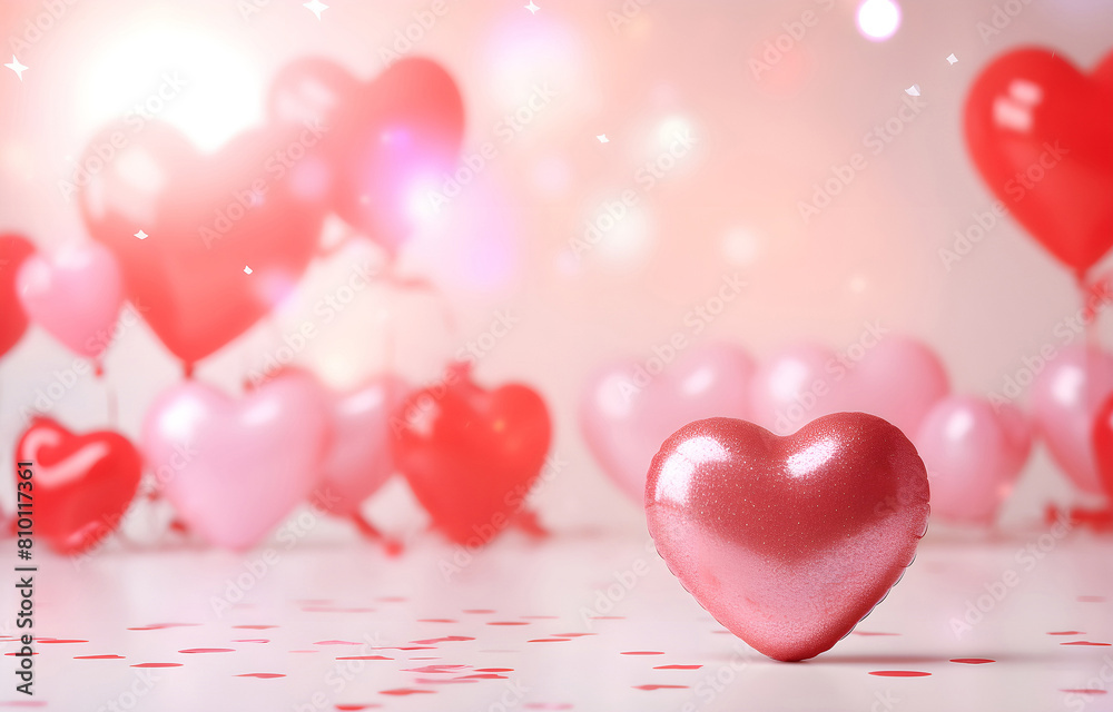 golden, red and pink heart shape balloons over white bokeh blurr golden, red and pink heart shape balloons over white bokeh blurr
