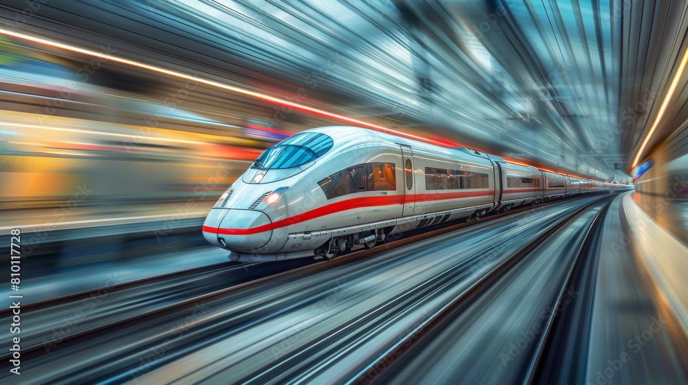 high-speed train passing through a modern railway station, captured with sharp focus and dynamic motion blur. high-speed train passing through a modern railway station, captured with sharp focus and dynamic motion blur.