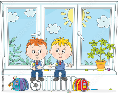 Funny little schoolboys wit...