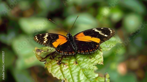 A butterfly perched on a leaf in Ecuador.