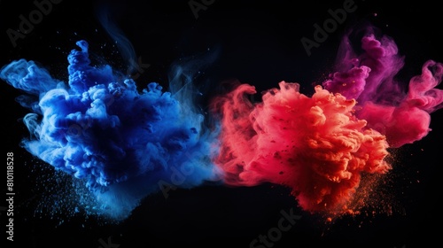 Vibrant Burst of Color: Dynamic Spray of Blue, Pink, and Purple Droplets on Dark Background