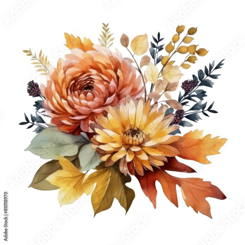 Painting of Flowers and Leaves on White Background