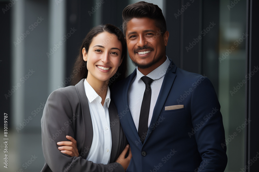 Portrait of happy multi ethnic business couple posing with arms crossed Portrait of happy multi ethnic business couple posing with arms crossed