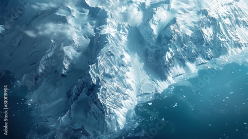 satellite observing shrinking glaciers, visually documented from space with sharp focus on ice and water contrasts.