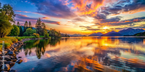 Photorealistic Lakeside Sunset with Vibrant Colors