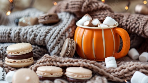 Cozy fall setting with ribbed pumpkin mugs on a wooden surface, embodying the essence of the season.