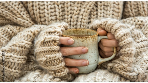 Hands holding a warm cup, ideal for cozy, homey, and lifestyle content. © mashimara