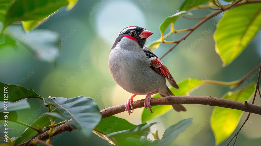 Obraz premium The Java sparrow, a well-known bird in Java, Indonesia, is a native species that lives there year-round.