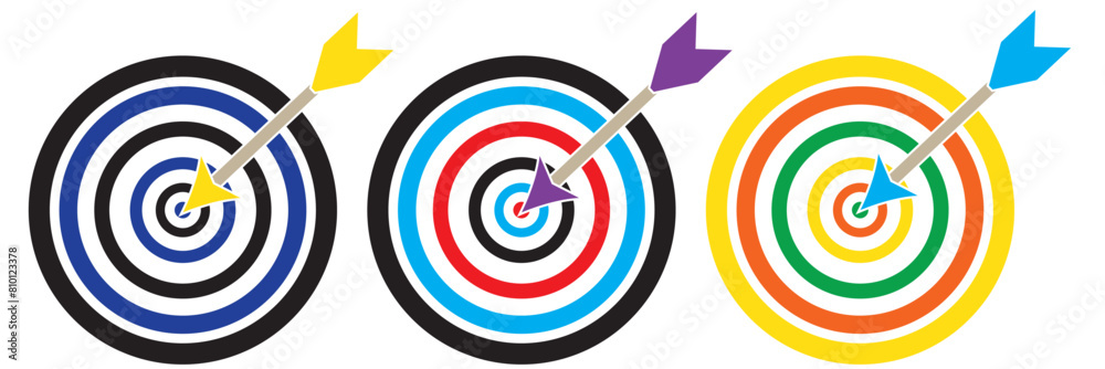 Target destination icon set. Aim sniper shoot group. Focus cursor bull eye mark collection. Vector isolated on white Target destination icon set. Aim sniper shoot group. Focus cursor bull eye mark collection. Vector isolated on white