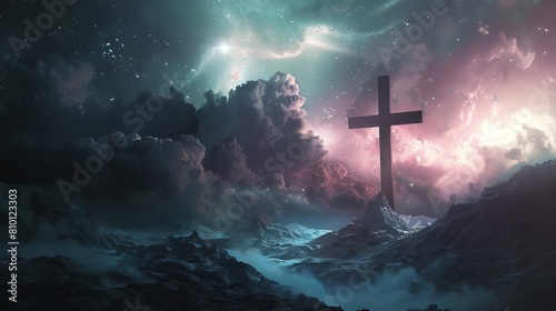 Wallpaper Mural Dreamlike scene of a cross floating in a surreal celestial landscape Torontodigital.ca