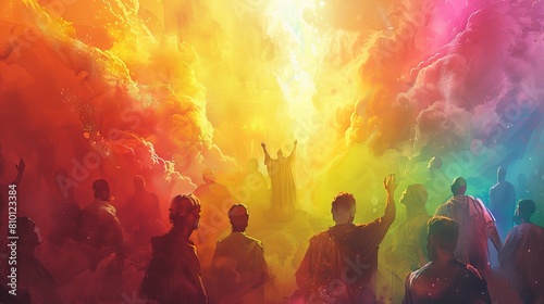Dynamic color gradient evoking the awe and wonder of encountering the divine in Christian worship