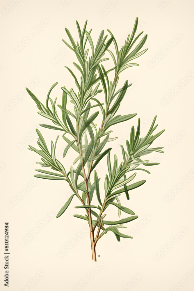 Fototapeta premium Vintage illustration of Rosemary plant, rosemary, tasty rosemary, herbs, rosemary herb