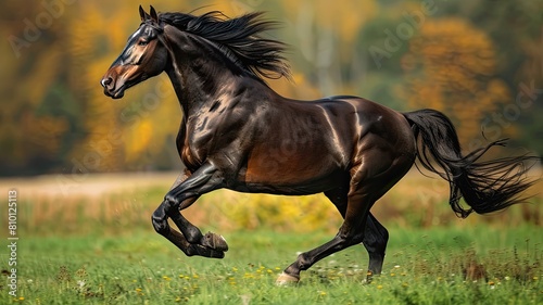 A majestic horse galloping across an open field