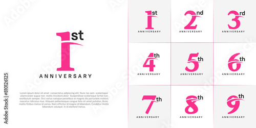Set of Anniversary Logotype with swoosh, pink and black color can be use for special day celebration
