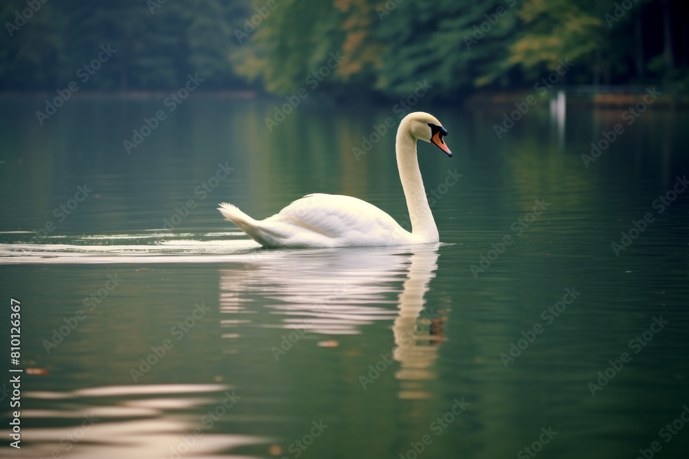 Graceful swan swimming in serene lake Graceful swan swimming in serene lake