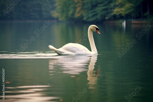 Graceful swan swimming in serene lake