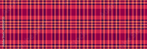 Gift paper tartan fabric pattern, modern plaid textile texture. Glamor seamless vector check background in red and pink colors.
