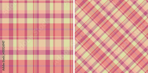 Textile seamless texture of background pattern vector with a fabric tartan check plaid. Set in sunset colors. Top fashion trends for the year.
