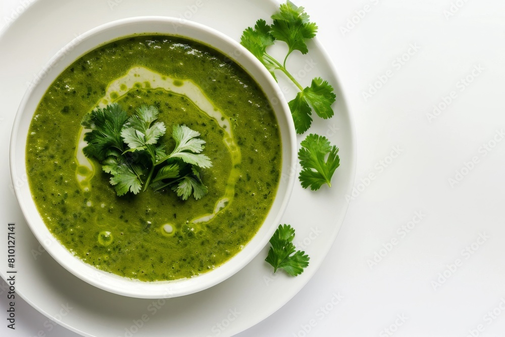 Velvety smooth cilantro sauce with fresh garnish and rustic charm Velvety smooth cilantro sauce with fresh garnish and rustic charm