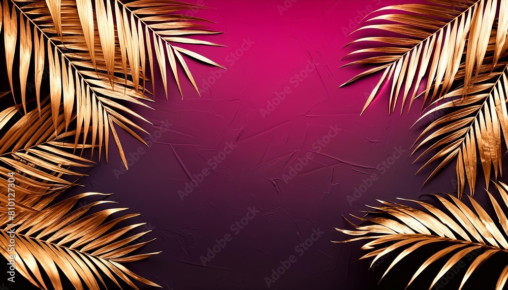 Tropical pink wallpaper with gold palm leaves Tropical pink wallpaper with gold palm leaves