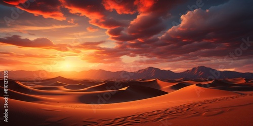 Dramatic sunset over desert landscape