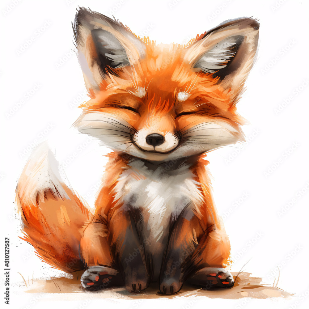 Obraz premium Cute Fox cartoon in Color water style. Cute Fox smile and Happy. Fox on white background.