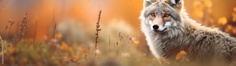 Fototapeta premium Majestic wolf in autumn forest