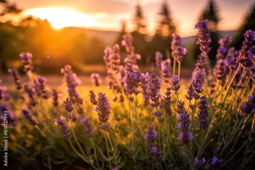 Vibrant lavender field at sunset Vibrant lavender field at sunset