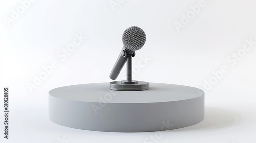 Isolated podium and microphone in a white environment, presented in a 3D illustration format, suitable for various speaking engagements. photo