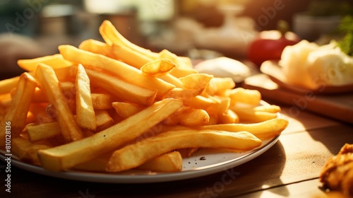 Delicious golden french fries on a plate