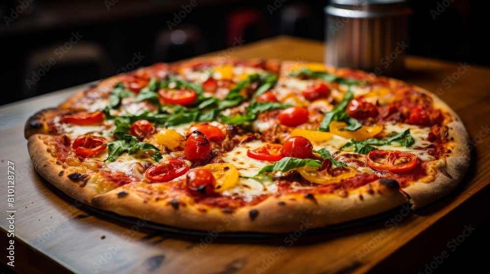 Delicious homemade pizza with fresh vegetables and melted cheese