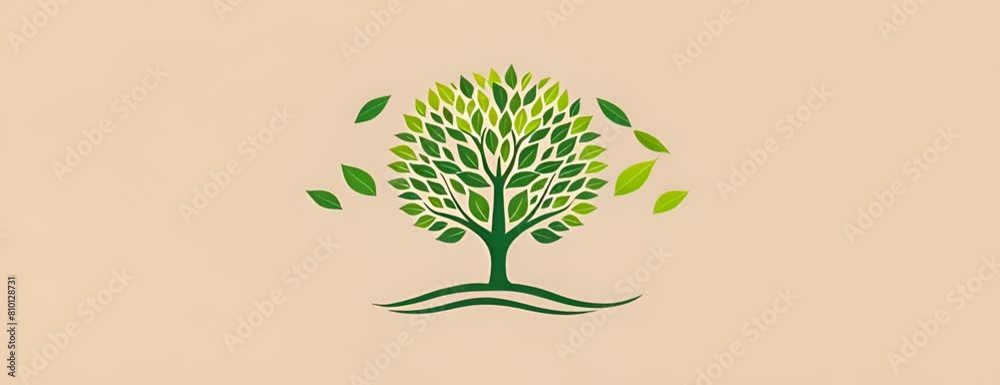 Vector tree emblem. Icon, logo.Vector illustration of tree with green leaves.Hand made.Logo for eco,environmental themes, farming, cosmetics, natural products. vector simple illustration 4K Video