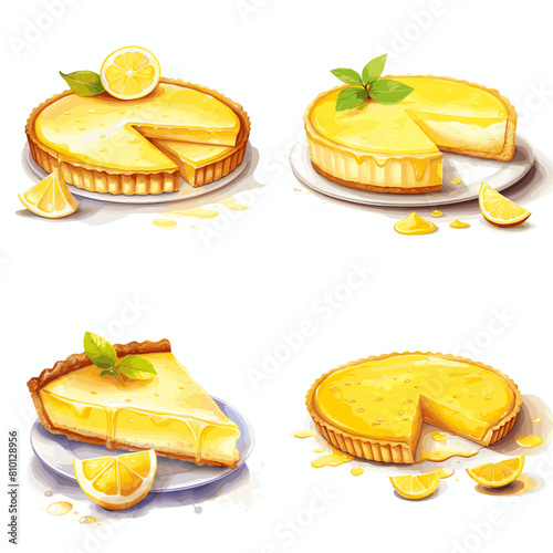 Lemon tart French traditional dessert isolated illustration on the white background