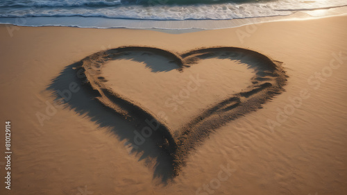 Love symbol in sand heart shape romantic emotion