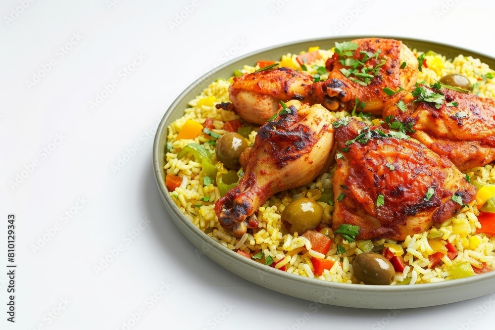 Succulent Chicken and Fluffy Saffron Rice with Vibrant Bell Peppers and Fresh Herbs Succulent Chicken and Fluffy Saffron Rice with Vibrant Bell Peppers and Fresh Herbs