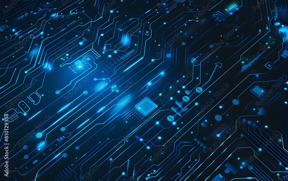 Blue circuit board background vector illustration with glowing elements and technology concept for banner, poster or presentation Blue circuit board background vector illustration with glowing elements and technology concept for banner, poster or presentation