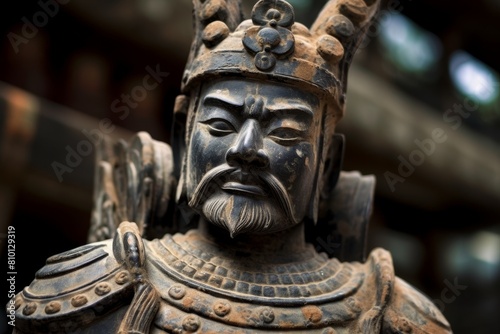 ancient asian warrior statue with ornate details
