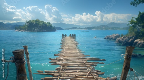  A long wooden dock extends into the middle of a body of water, where a handful of people are stationed atop it