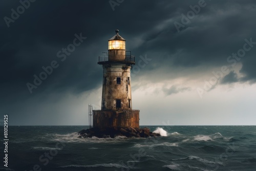 Stormy lighthouse on rocky coast