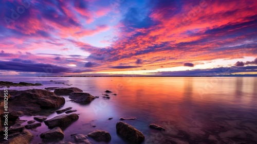 Vibrant sunset over a tranquil ocean landscape