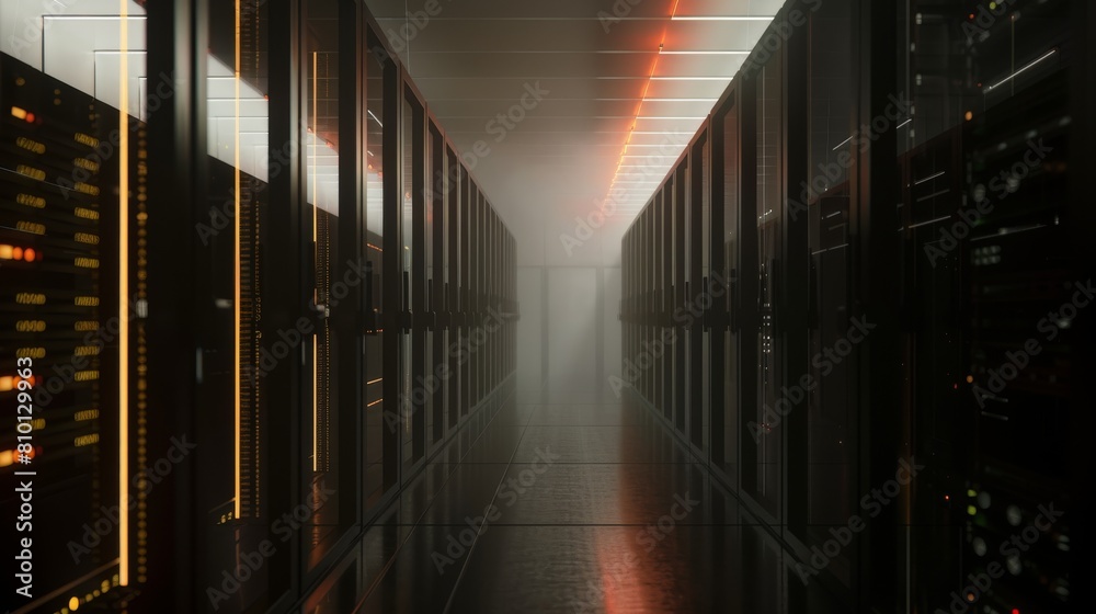 Silhouetted image of a cloud-based data center with real-time monitoring