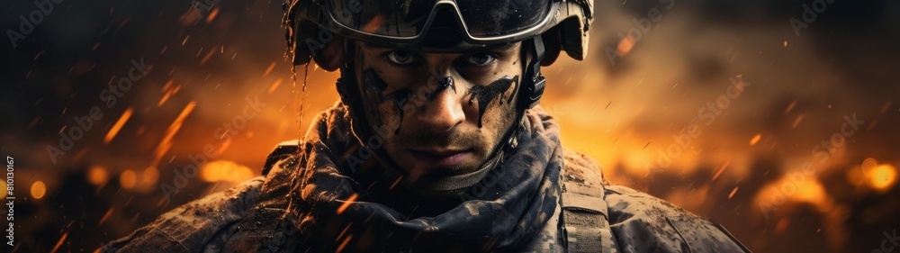 intense military soldier in combat