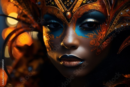 Ornate golden and blue carnival mask