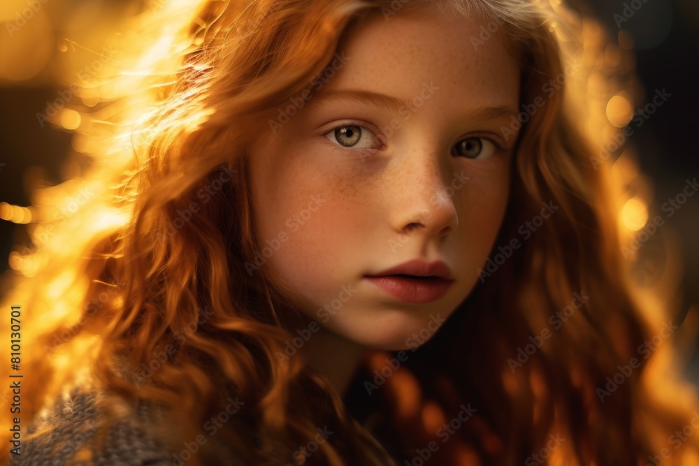 Enchanting young girl with flowing red hair